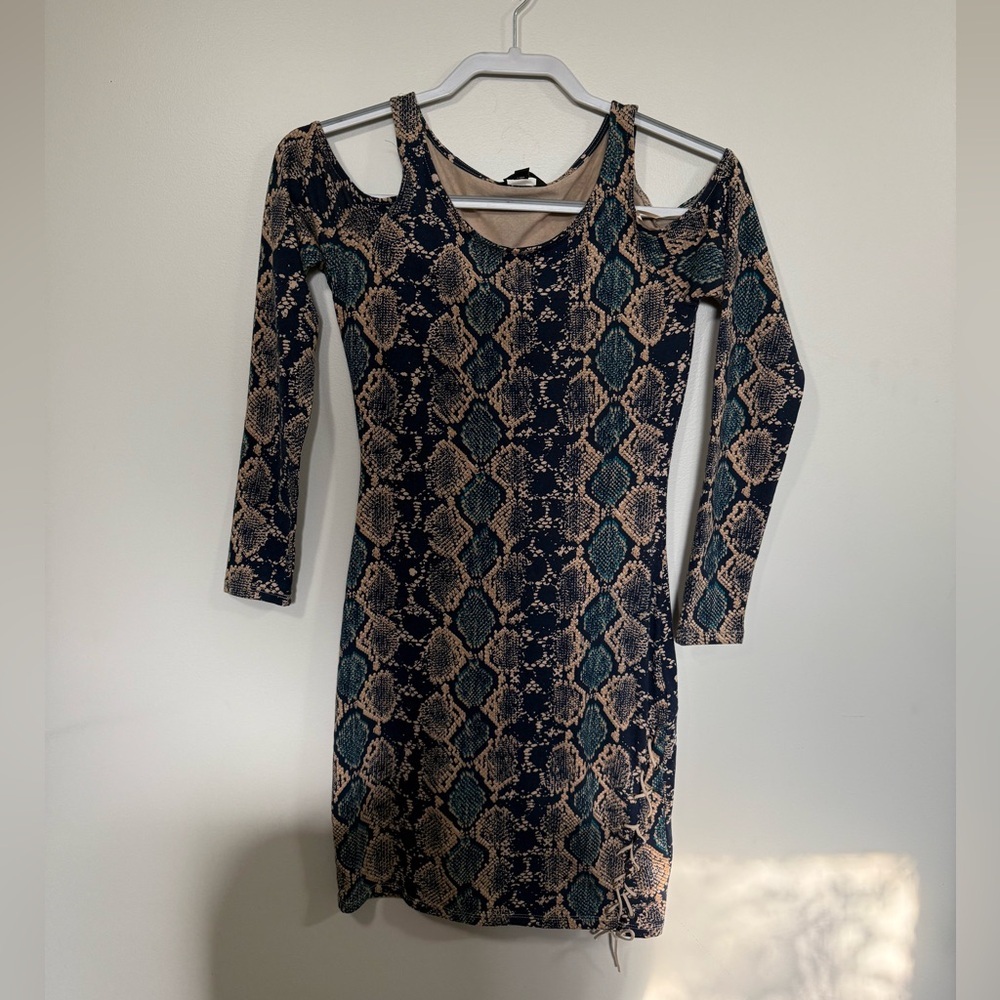 Guess Snake Print Long Sleeve Dress - Black and Tan​